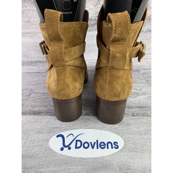 Rag & Bone Womens Suede Ankle Boots Size 5.5 Cognac Color With Buckle - Picture 3 of 5